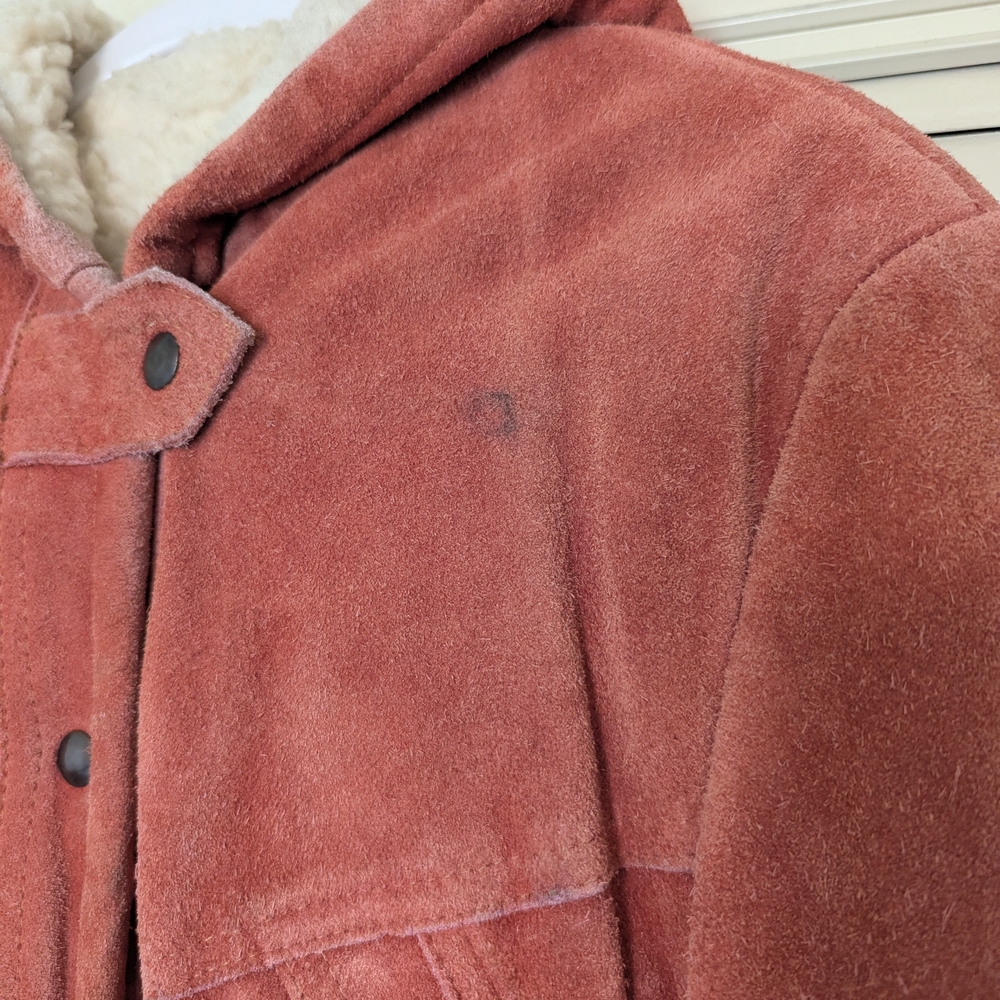 Rust Suede Hooded Jacket with Sherpa Lining - Picture 5 of 7
